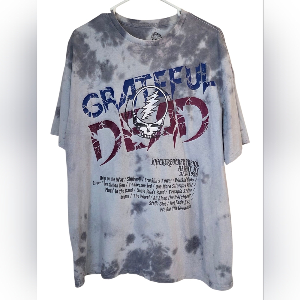 Vintage Grateful Dead Tour Shirt 1990 Gray and Blue Tie Dye